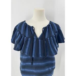Ace & Jig Clifton Blue Ruffle Stripe Top Tie Crop Shirt Flutter Sleeve Large